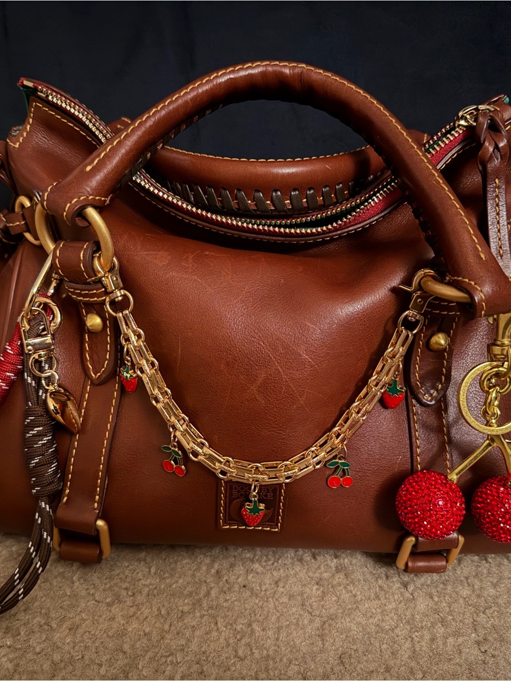 Dooney & Bourke Florentine Satchel in chestnut with charms - Picture 3 of 10